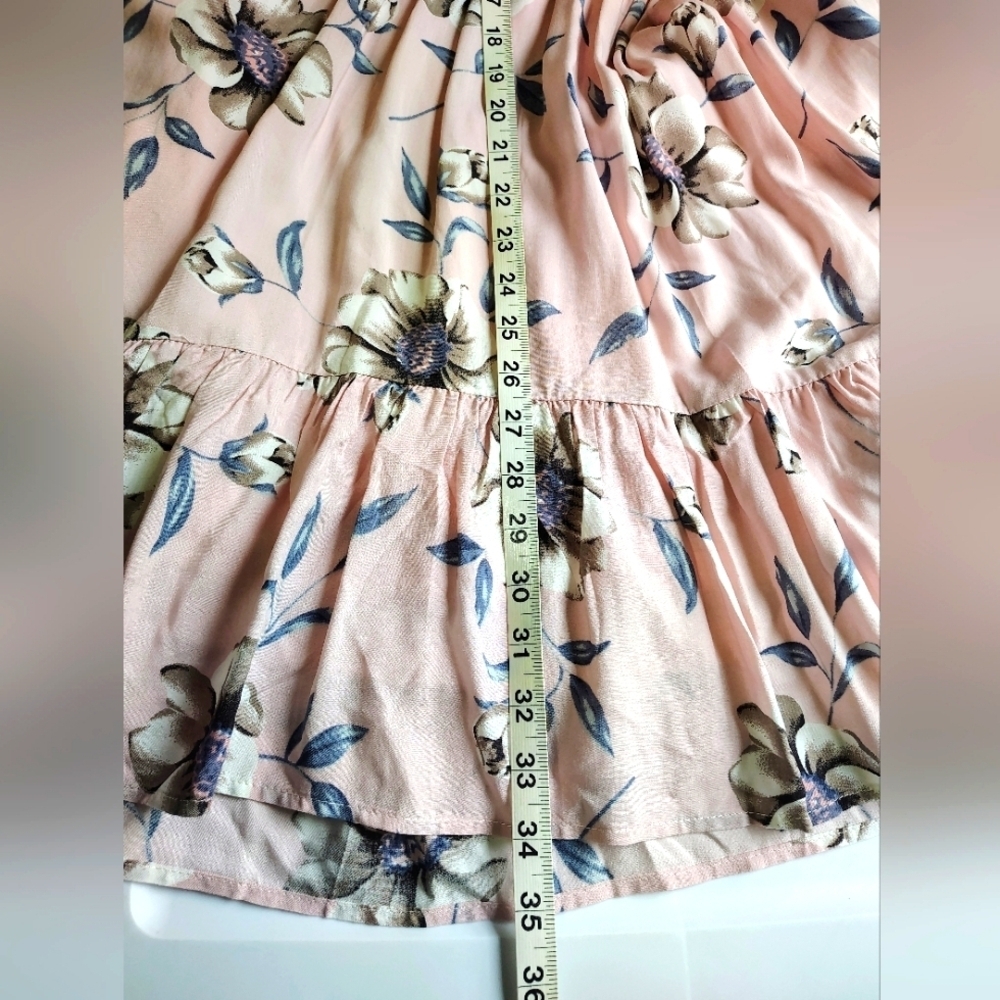 Entro floral Tunic Sundress Ruffles V-neck Rayon Pink oversized S. - Picture 5 of 16